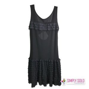 Blush Women's A-Line Dress Black Sleeveless Ruffle Scoop Neck Back Cutout Sz S